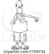 Cartoon Black And White Man Wearing A Mask And Spraying Bug Repellent