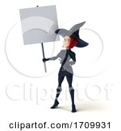 3d Sexy Blue Witch On A White Background