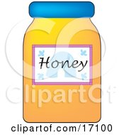 Jar Of Honey With A Blue Lid