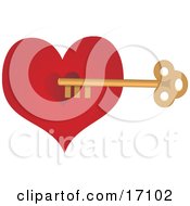 Golden Skeleton Key Unlocking A Red Valentines Day Heart Clipart Illustration