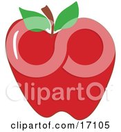 Poster, Art Print Of Plump Red Apple With A Stem And Two Green Leaves