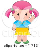 Pink Haired Caucasian Girl Waving