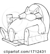 Poster, Art Print Of Cartoon Black And White Fat Lazy Cat Wearing A Mask Holding A Glass Of Milk And Sitting In A Chair