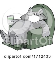Poster, Art Print Of Cartoon Fat Lazy Cat Wearing A Mask Holding A Glass Of Milk And Sitting In A Chair
