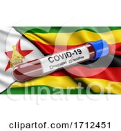 Poster, Art Print Of Flag Of Zimbabwe Waving In The Wind With A Positive Covid 19 Blood Test Tube