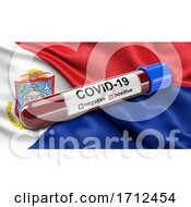 Poster, Art Print Of Flag Of Sint Maarten Waving In The Wind With A Positive Covid 19 Blood Test Tube
