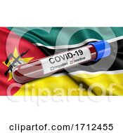 Poster, Art Print Of Flag Of Mozambique Waving In The Wind With A Positive Covid 19 Blood Test Tube
