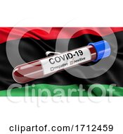 Poster, Art Print Of Flag Of Libya Waving In The Wind With A Positive Covid 19 Blood Test Tube