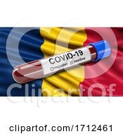 Poster, Art Print Of Flag Of Chad Waving In The Wind With A Positive Covid 19 Blood Test Tube
