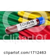 Poster, Art Print Of Flag Of Benin Waving In The Wind With A Positive Covid 19 Blood Test Tube