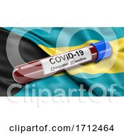 Poster, Art Print Of Flag Of The Bahamas Waving In The Wind With A Positive Covid 19 Blood Test Tube