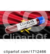 Poster, Art Print Of Flag Of Angola Waving In The Wind With A Positive Covid 19 Blood Test Tube
