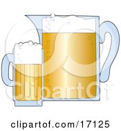 Poster, Art Print Of Frothy And Bubbly Mug Of Beer Next To A Pitcher Of Brew