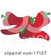 Group Of Four Perfect Red And Spicy Hot Peppers Clipart Illustration