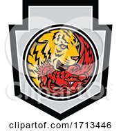 Chinese Red Dragon And Tiger Eye Inside Yin Yang Shield