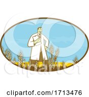 Scientist Standing In Middle Of Genetically Modified Wheat Field