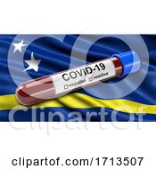 Poster, Art Print Of Flag Of Curacao Waving In The Wind With A Positive Covid 19 Blood Test Tube