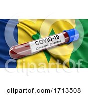 Poster, Art Print Of Flag Of Saint Vincent And The Grenadines Waving In The Wind With A Positive Covid 19 Blood Test Tube