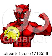 Poster, Art Print Of Devil Tennis Sports Mascot Holding Ball