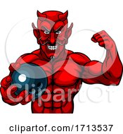 Devil Bowling Sports Mascot Holding Ball