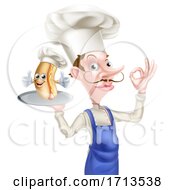 Cartoon Chef Holding Hot Dog