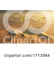 Poster, Art Print Of 3d Desert Scene With Oasis Of Water And Palm Trees