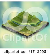 3D Abstract Isometric Landscape Design On Gradient Background