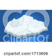3D Isometric Terrain Of Ice On A Blue Ocean Background