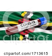 Poster, Art Print Of Flag Of Dominca Waving In The Wind With A Positive Covid 19 Blood Test Tube