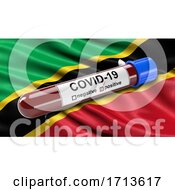Poster, Art Print Of Flag Of Saint Kitts And Nevis Waving In The Wind With A Positive Covid 19 Blood Test Tube