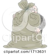 Fat Corrupt Male Politician Hugging A Bag Of Money