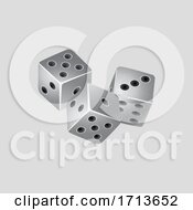 Silver Trio Of Dice With Grain On White Background