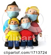 3d White Family Wearing Masks On A White Background by Julos