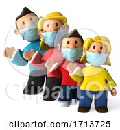 3d White Family Wearing Masks On A White Background by Julos