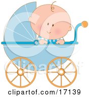 Caucasian Baby Boy In A Blue Stroller Carriage Looking Over The Side Clipart Illustration by Maria Bell #COLLC17139-0034