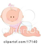 Caucasian Baby Girl In A Pink Checkered Shirt And Bow On Her Hair Crawling In A Diaper Clipart Illustration by Maria Bell #COLLC17140-0034