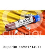 Poster, Art Print Of Flag Of Bhutan Waving In The Wind With A Positive Covid 19 Blood Test Tube