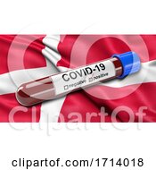Poster, Art Print Of Flag Of Denmark Waving In The Wind With A Positive Covid 19 Blood Test Tube