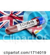 Poster, Art Print Of Flag Of Fiji Waving In The Wind With A Positive Covid 19 Blood Test Tube