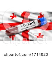 Poster, Art Print Of Flag Of Georgia Waving In The Wind With A Positive Covid 19 Blood Test Tube