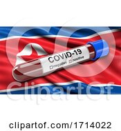 Poster, Art Print Of Flag Of North Korea Waving In The Wind With A Positive Covid 19 Blood Test Tube