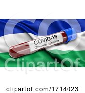Poster, Art Print Of Flag Of Lesotho Waving In The Wind With A Positive Covid 19 Blood Test Tube