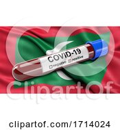 Flag Of The Maldives Waving In The Wind With A Positive Covid 19 Blood Test Tube