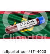 Poster, Art Print Of Flag Of Mauritania Waving In The Wind With A Positive Covid 19 Blood Test Tube