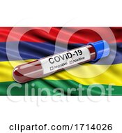 Poster, Art Print Of Flag Of Mauritius Waving In The Wind With A Positive Covid 19 Blood Test Tube