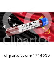 Poster, Art Print Of Flag Of Papua New Guinea Waving In The Wind With A Positive Covid 19 Blood Test Tube