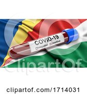 Poster, Art Print Of Flag Of Seychelles Waving In The Wind With A Positive Covid 19 Blood Test Tube