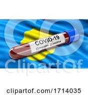 Poster, Art Print Of Flag Of Palau Waving In The Wind With A Positive Covid 19 Blood Test Tube