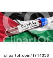 Flag Of Palestine Waving In The Wind With A Positive Covid 19 Blood Test Tube