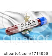 Poster, Art Print Of Flag Of San Marino Waving In The Wind With A Positive Covid 19 Blood Test Tube